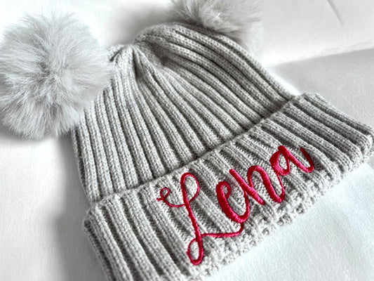 Personalised Embroidered Double Pom Pom Beanie