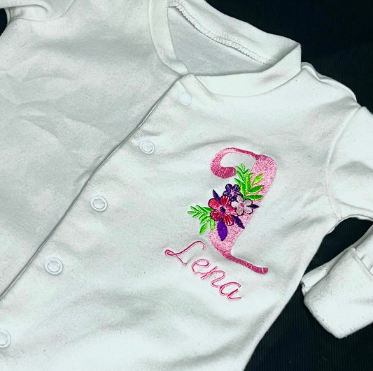 Pink Initial Embroidered Personalised Embroidered Sleepsuit