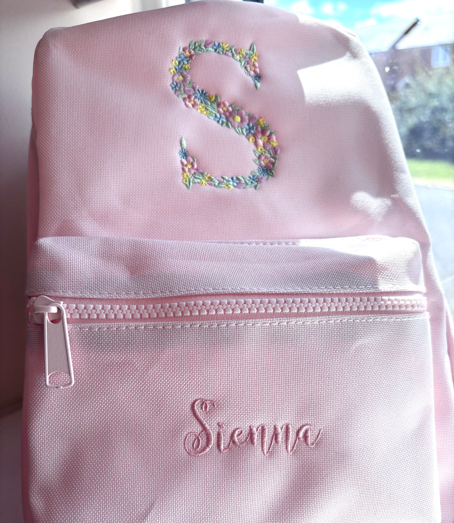 Kids Embroidered Flower Letter Backpack