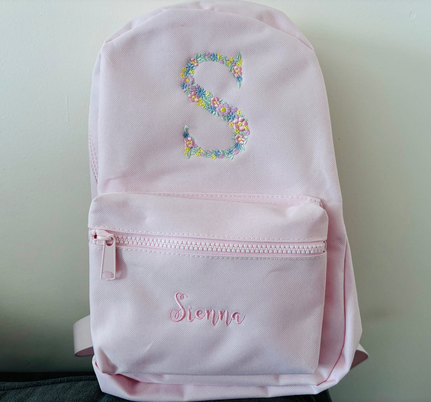 Kids Embroidered Flower Letter Backpack