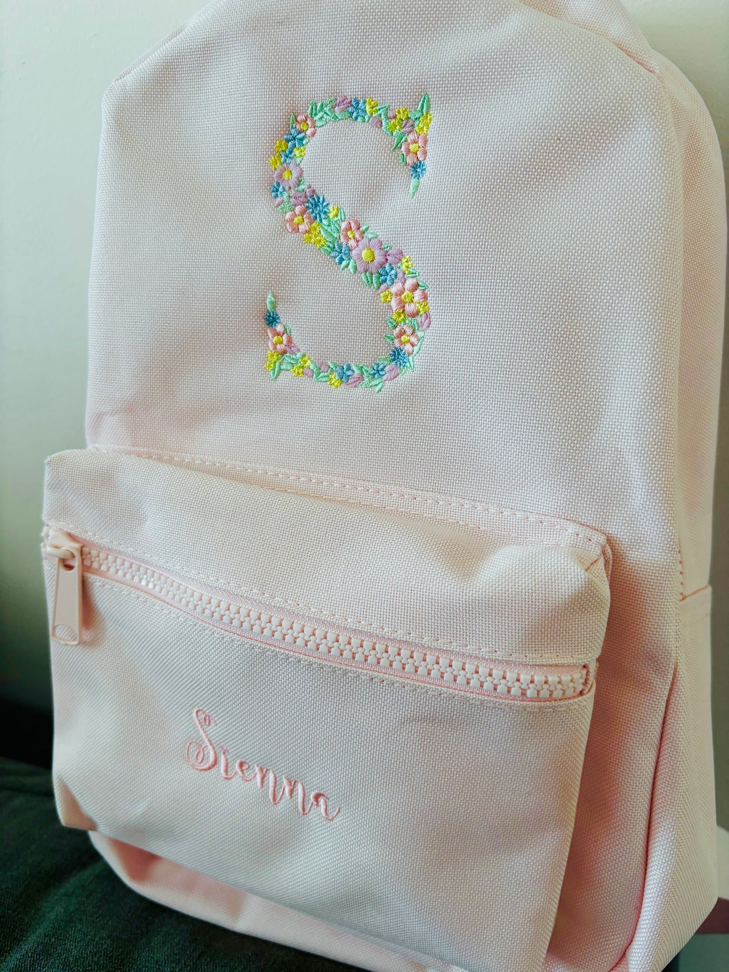 Kids Embroidered Flower Letter Backpack