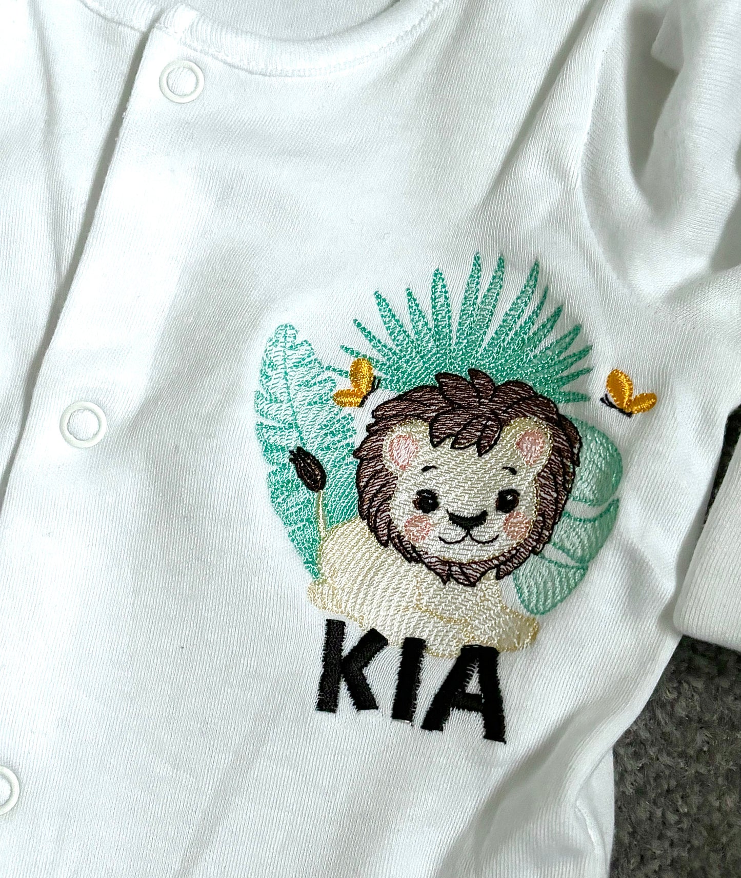 Safari Lion Embroidered Personalised Sleepsuit