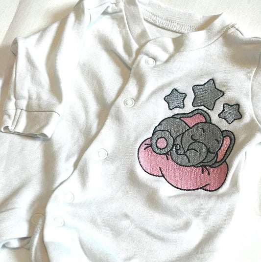 Elephant Embroidered Button Up Sleepsuit