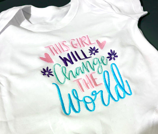 This Girl Will Change The World Embroidered  Baby Grow