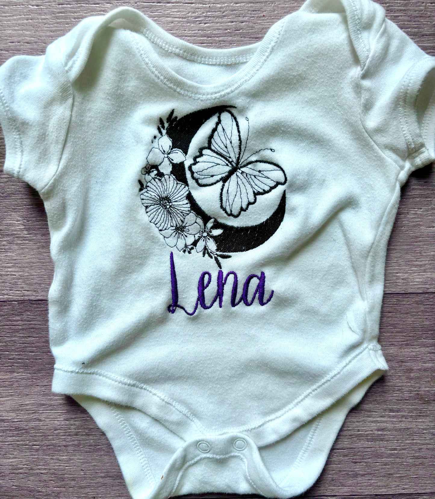 Butterfly & Moon Personalised Embroidered Baby Grow