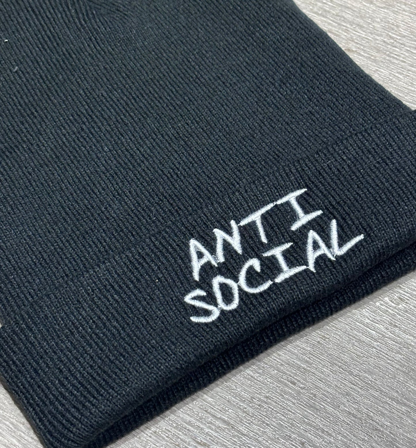 Anti Social Embroidered Cuffed Beanie