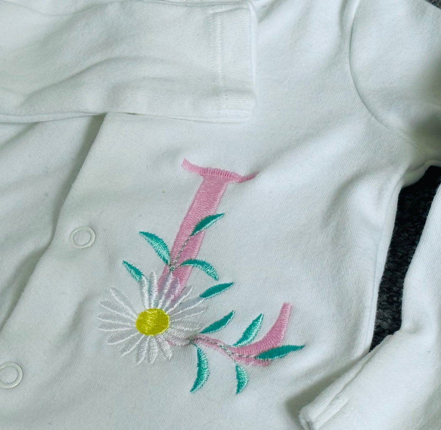 Pink Daisy Monogram Embroidered Sleepsuit