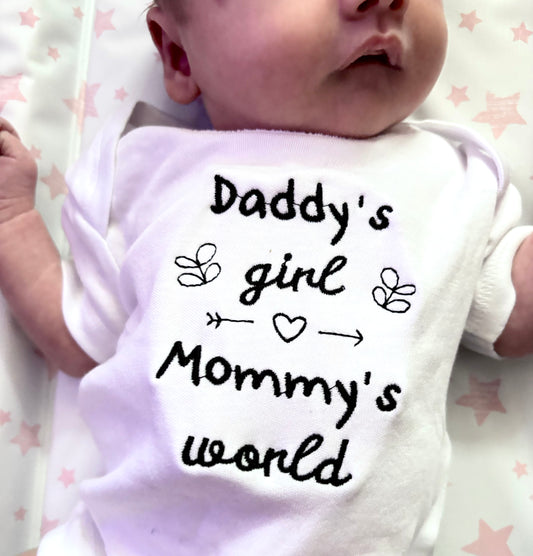 Daddy’s Girl Mommy’s World Embroidered Baby Grow