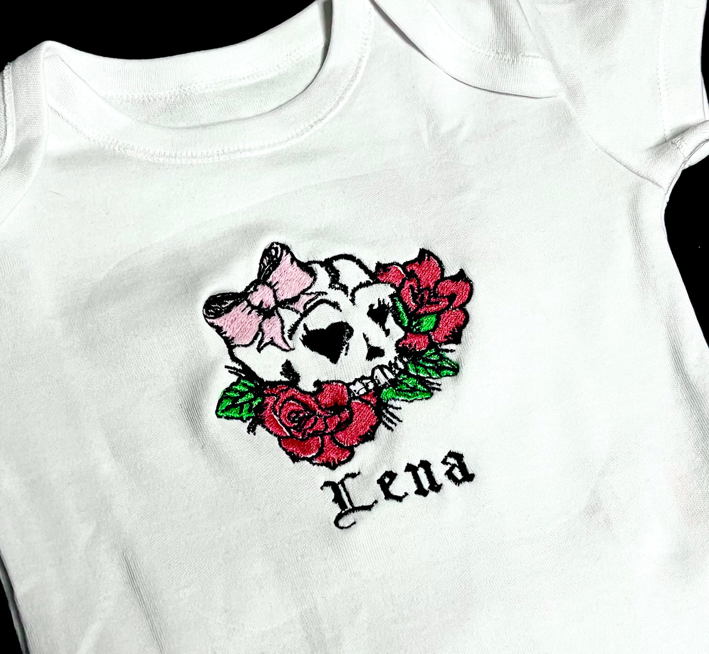 Personalised Skull & Roses Baby Grow