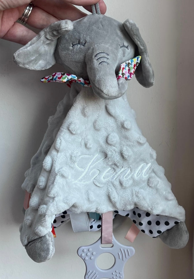 Personalised Embroidered Grey Elephant/White Rabbit Comforter