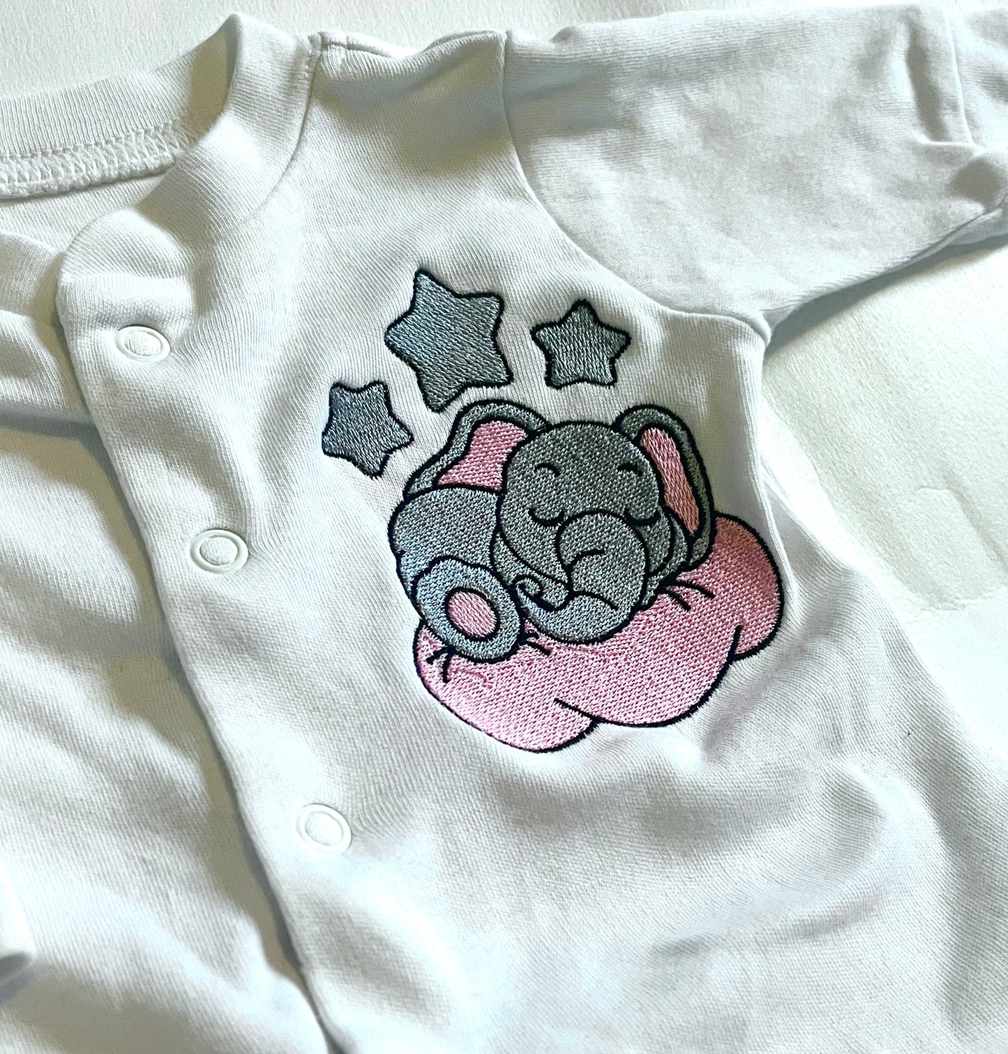 Elephant Embroidered Button Up Sleepsuit