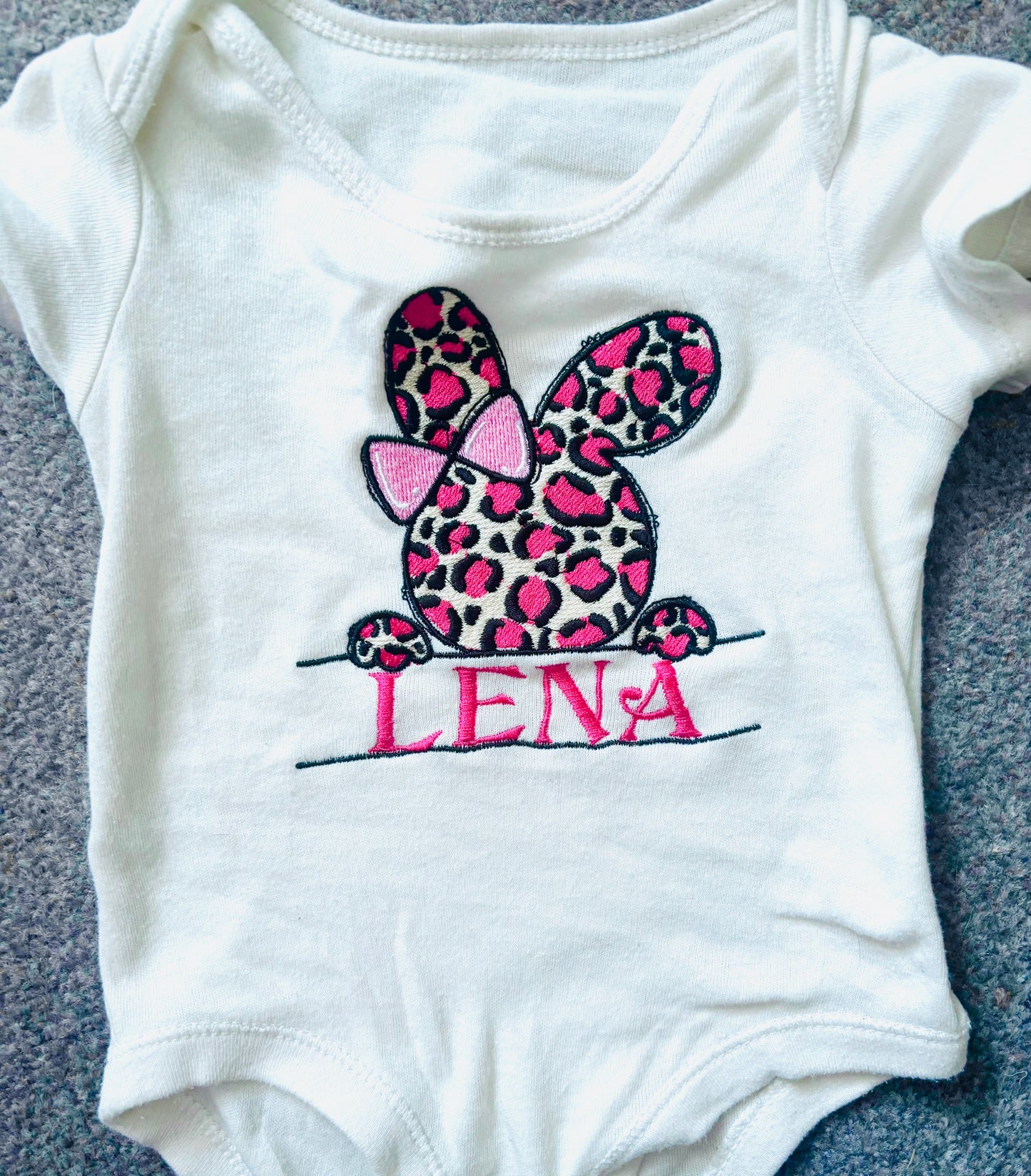 Leopard Bunny Personalised Embroidered Baby Grow