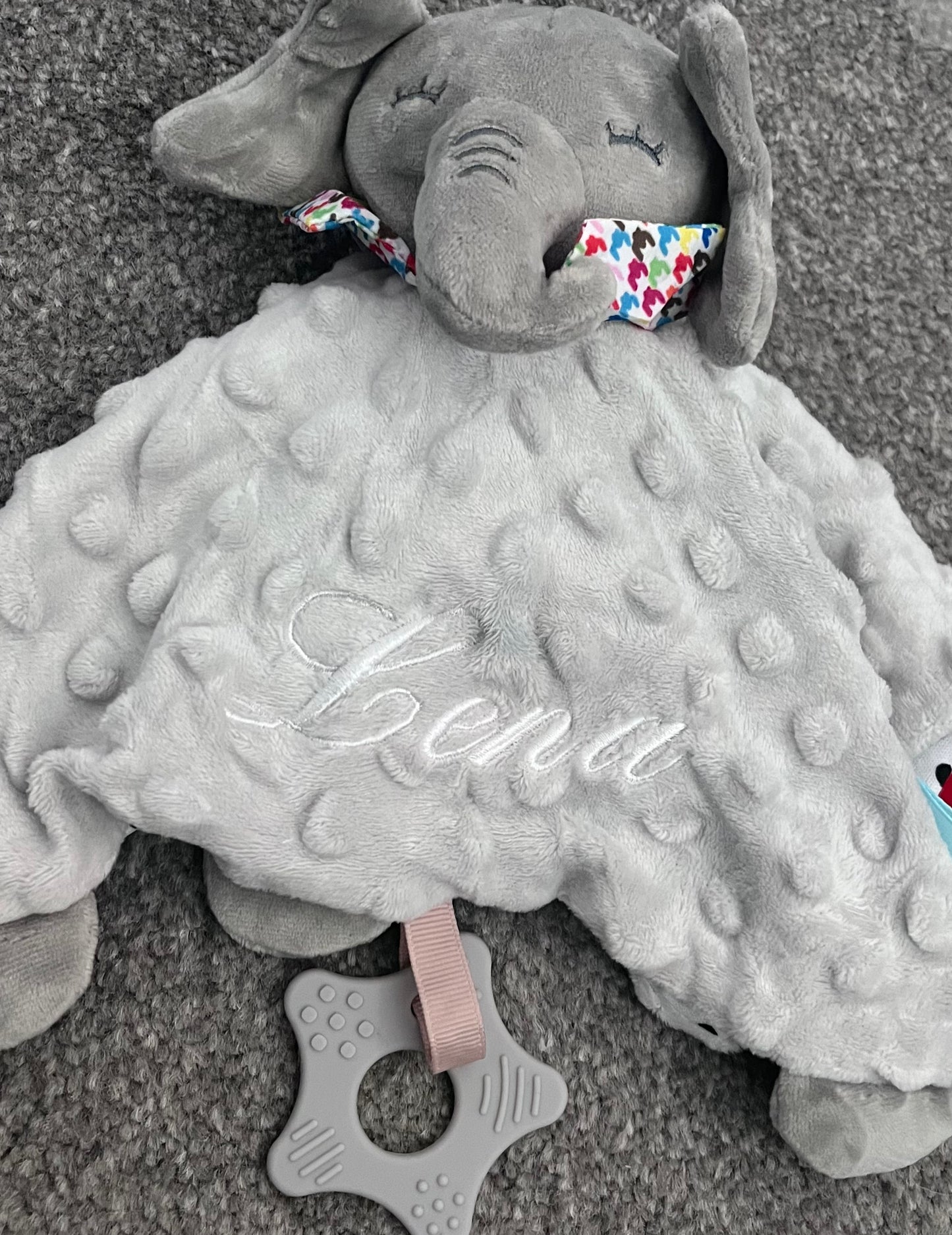 Personalised Embroidered Grey Elephant/White Rabbit Comforter
