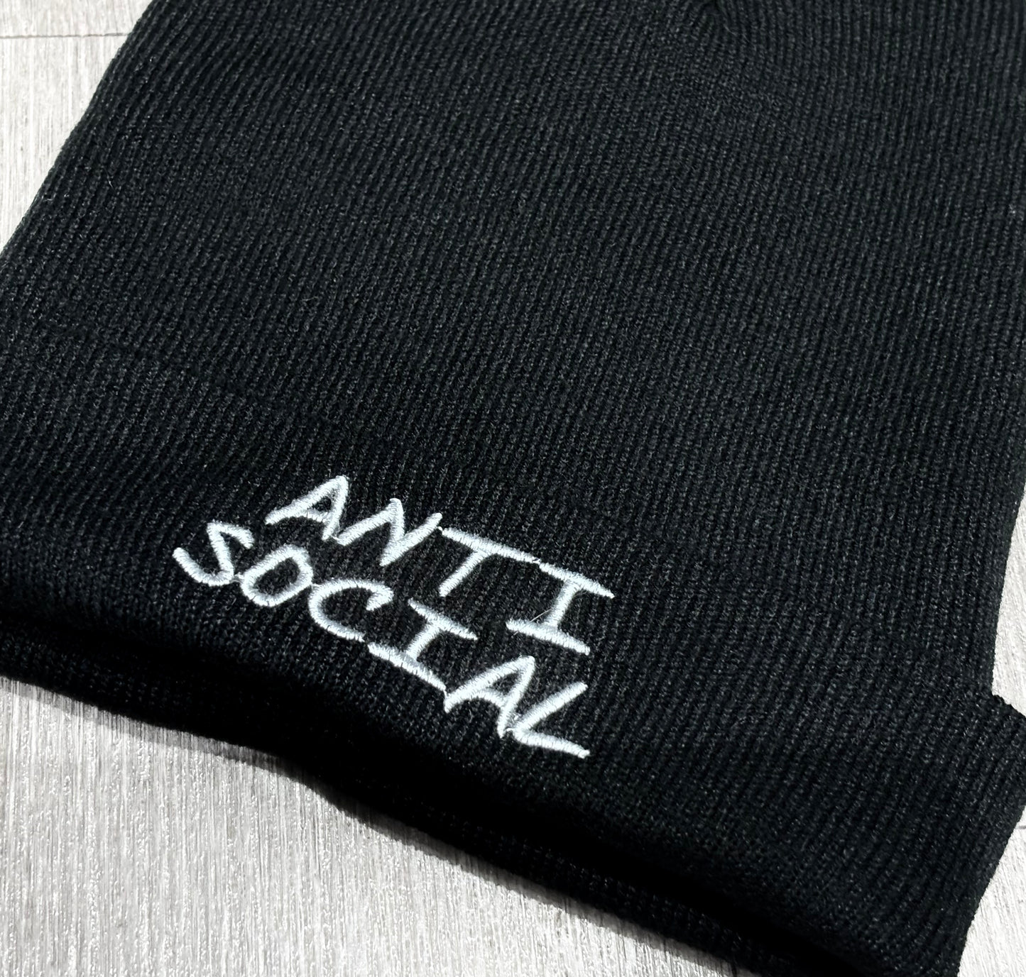 Anti Social Embroidered Cuffed Beanie