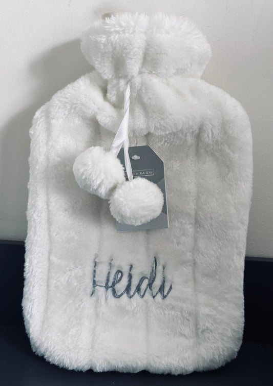 Personalised Embroidered Plush Pom Pom Hot Water Bottle