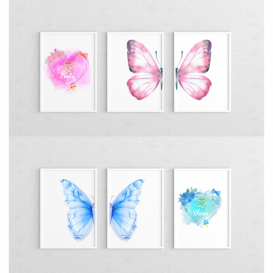 Set of 3 Personalised Watercolour Butterfly Nursery Prints