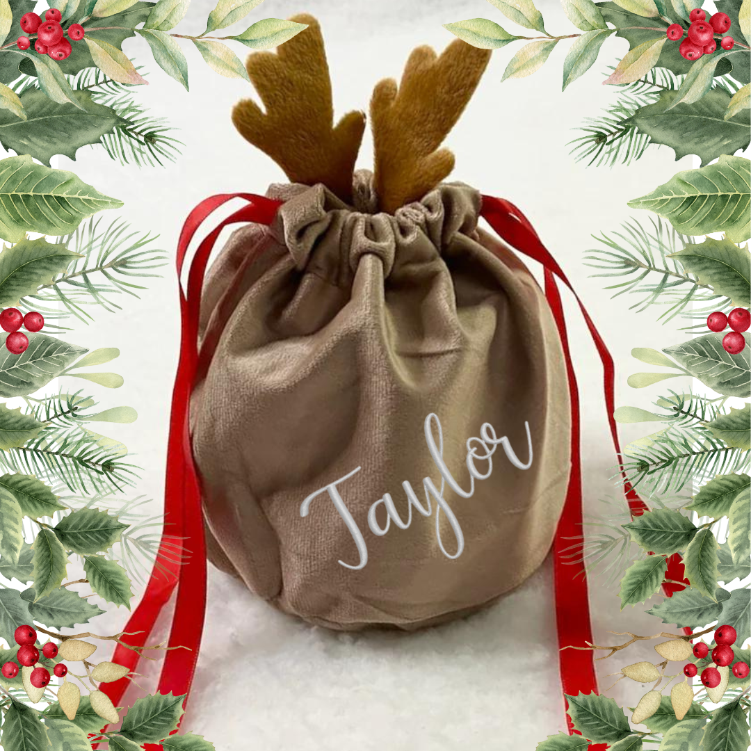 Embroidered Personalised Velvet Christmas Pouches