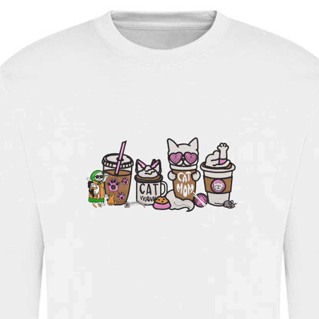 ‘Cat Mom & Coffee’ Embroidered Sweatshirt