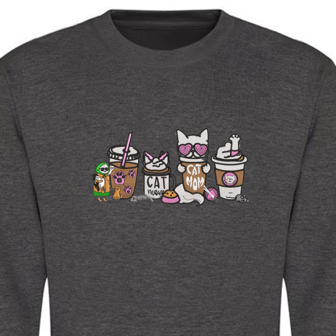 ‘Cat Mom & Coffee’ Embroidered Sweatshirt