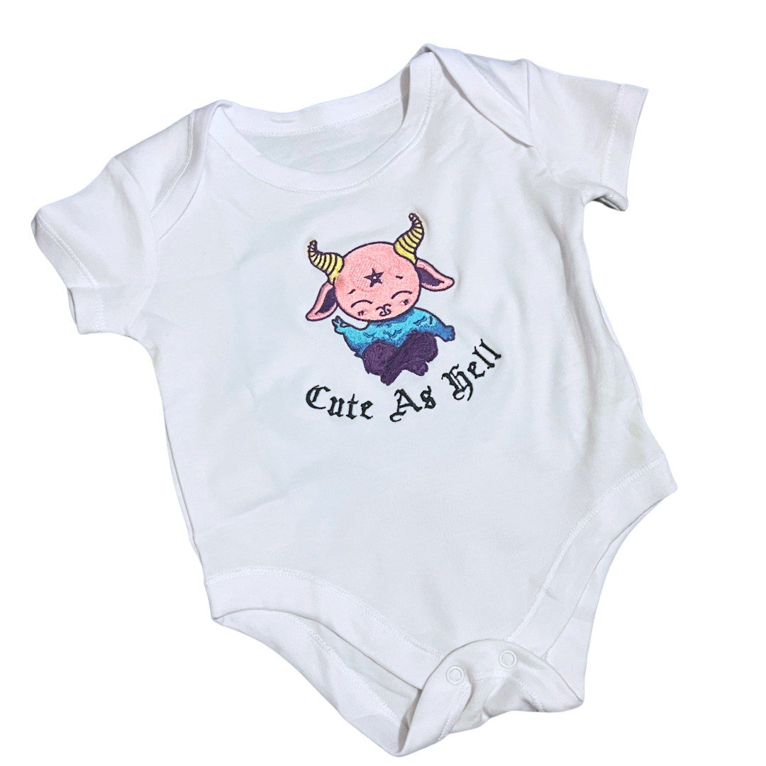 Cute As Hell Embroidered Baby Grow