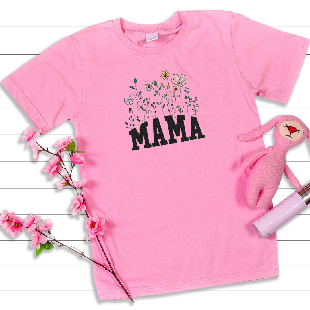 Embroidered MAMA Flowers T-shirt