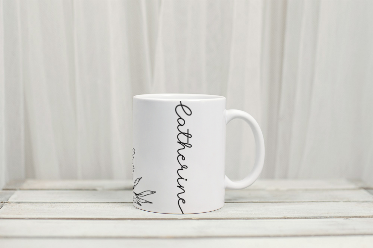 Line Drawn Floral Personalised Name Mug