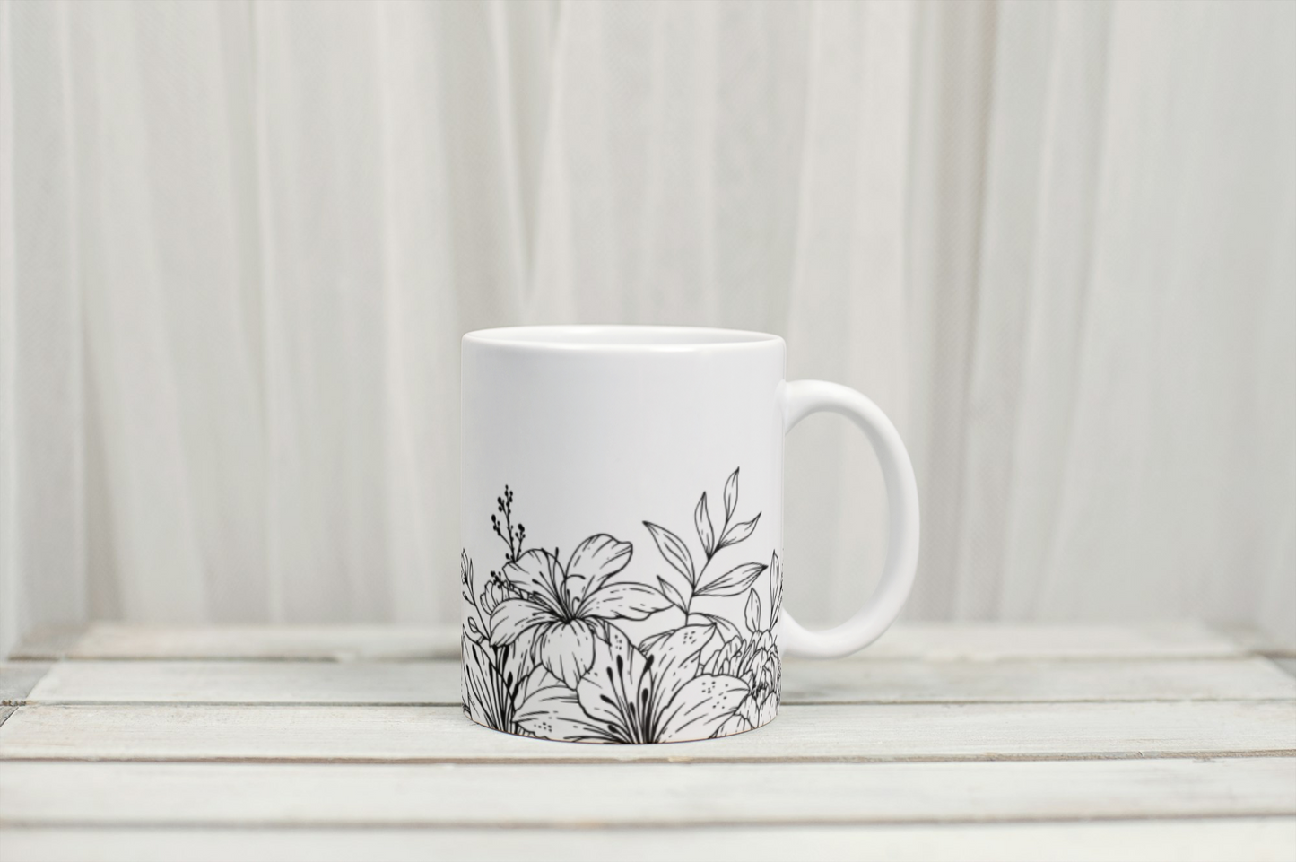 Line Drawn Floral Personalised Name Mug