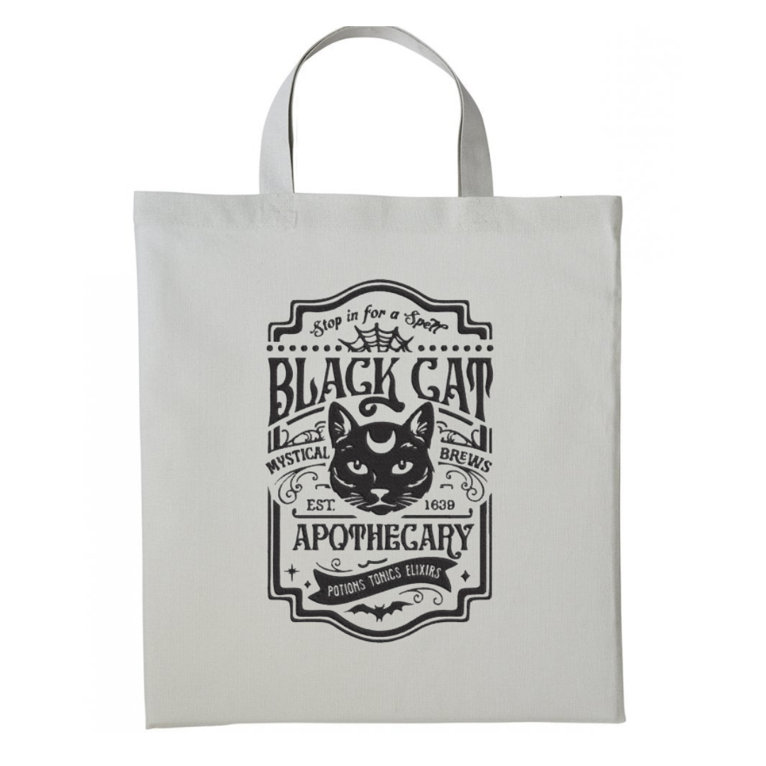 Black Cat Apothecary Embroidered Cotton Shopper