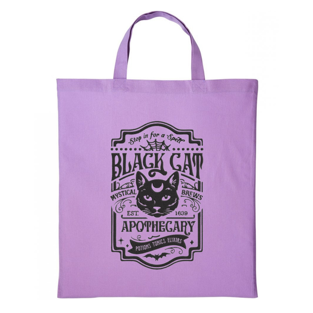 Black Cat Apothecary Embroidered Cotton Shopper