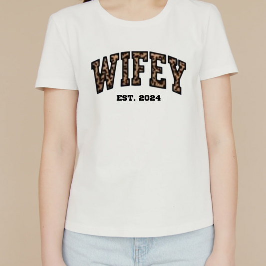 Leopard Personalised Wifey Embroidered T-shirt