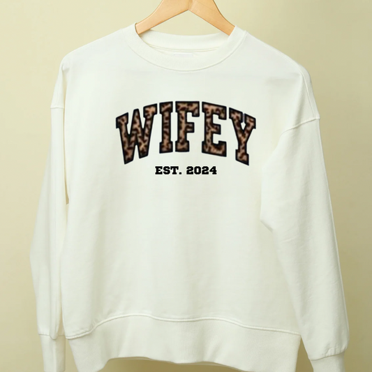 Leopard Wifey Embroidered Sweatshirt