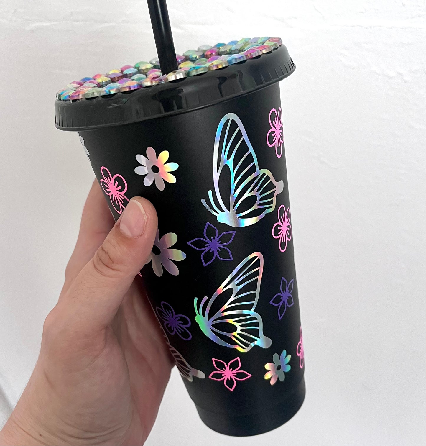 Bedazzled Black Butterfly Cold Cup