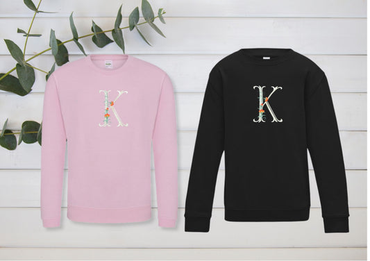 Kids Personalised Embroidered Flower Initial Sweatshirt