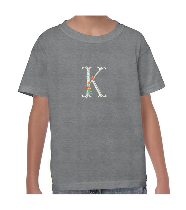 Kids Personalised Embroidered Flower Initial T-shirt