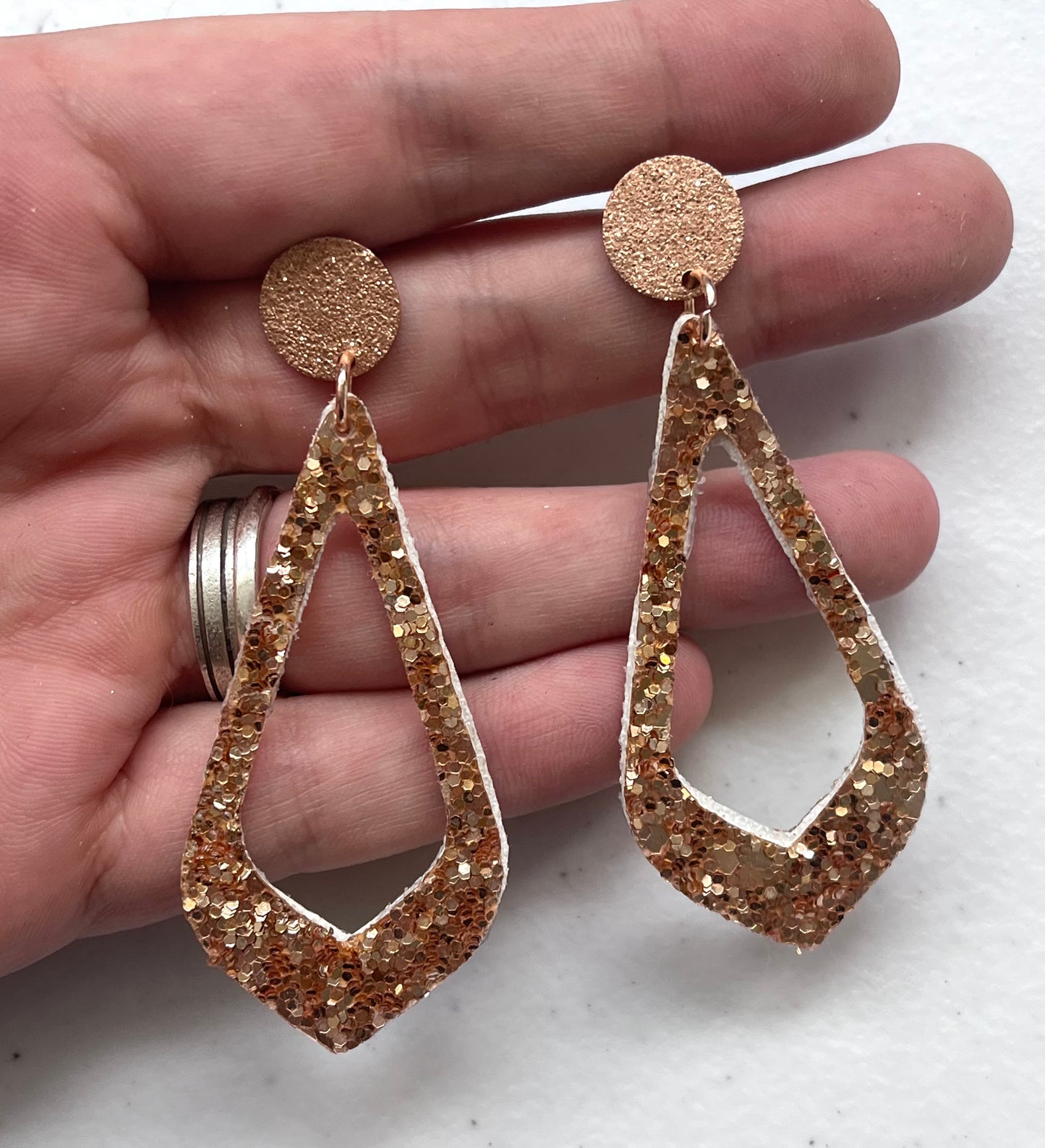 Sparkly Rose Gold Faux Leather Stud Earrings