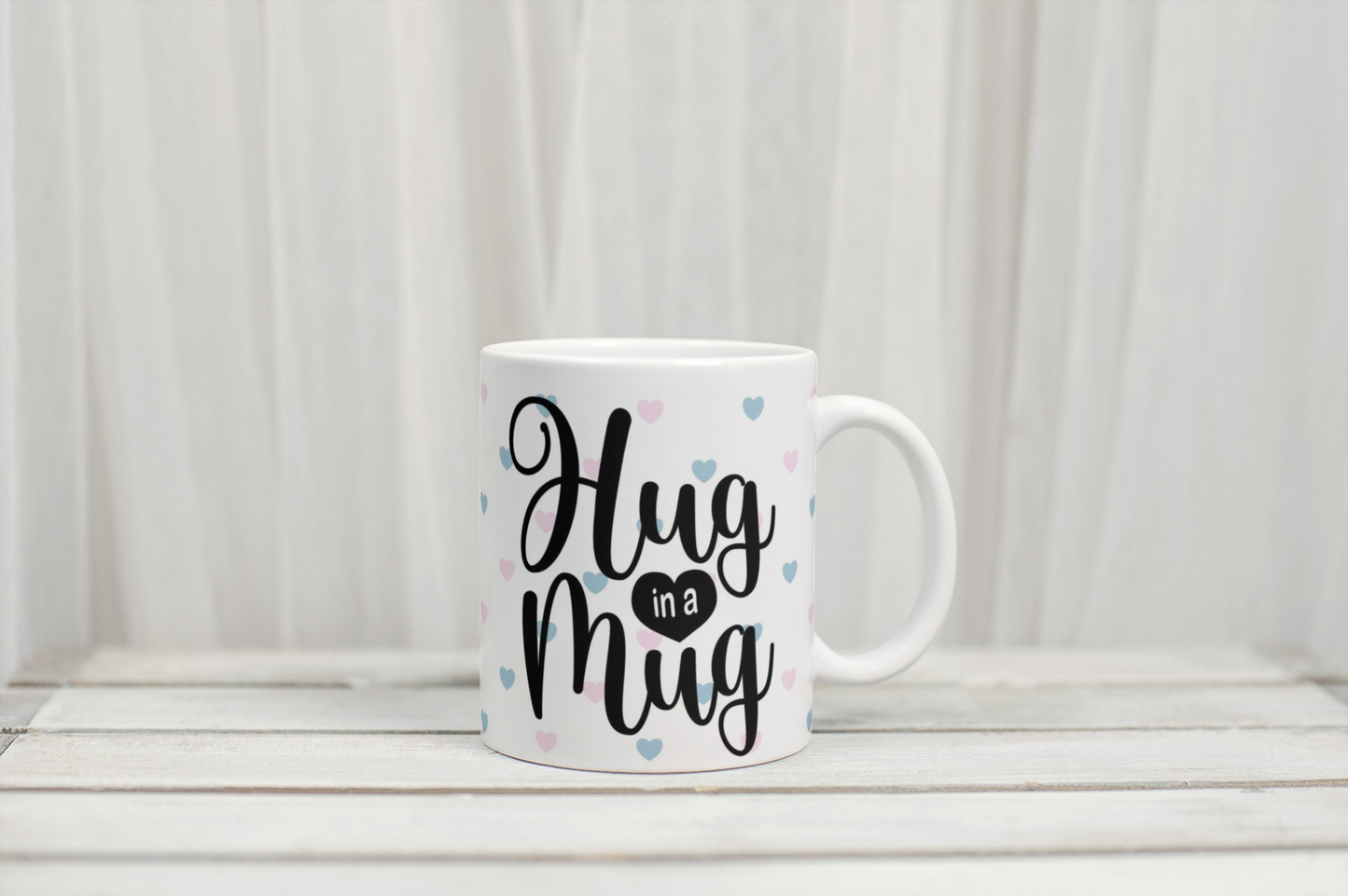 ‘Hug in a mug’ Heart Print Custom Mug