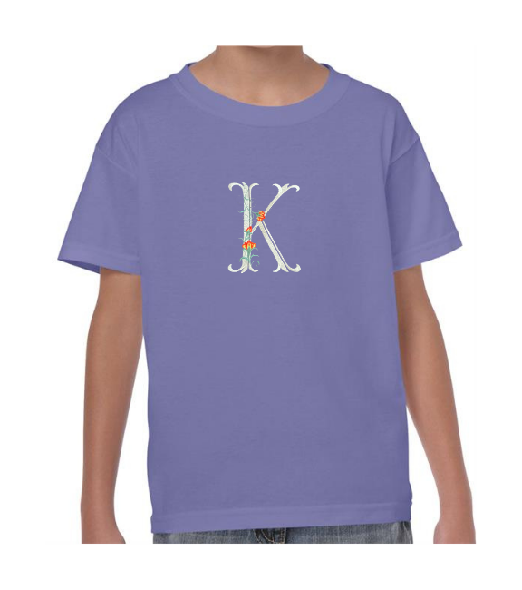 Kids Personalised Embroidered Flower Initial T-shirt