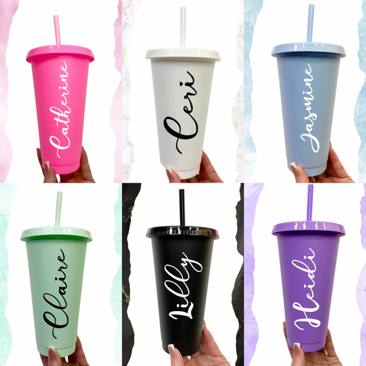 Personalised Signature Style 24oz Cold Cup with Lid and Straw