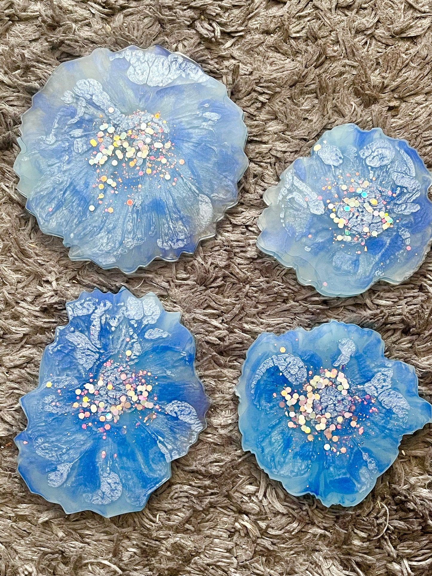 Handmade Blue Resin Coasters, Set of 4