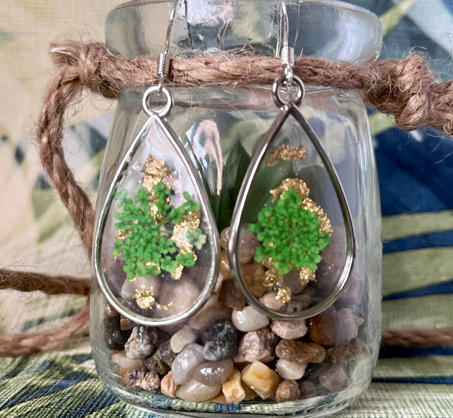 Handmade Green Flower Drop Earrings