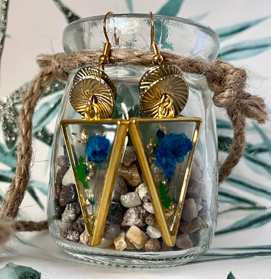 Handmade Blue Flower Gold Earrings