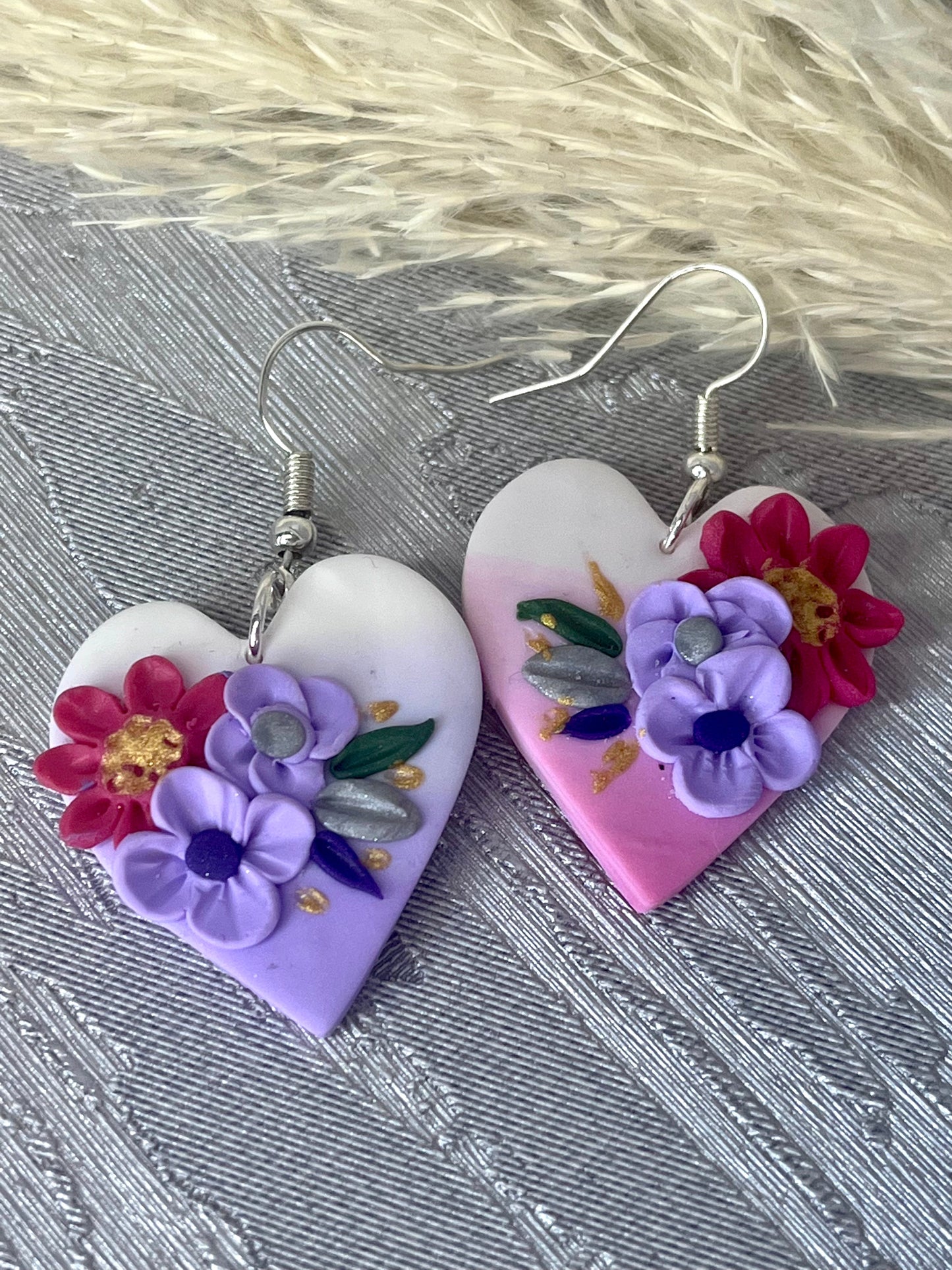 Pink & Purple Ombre Polymer Clay Flower Earrings