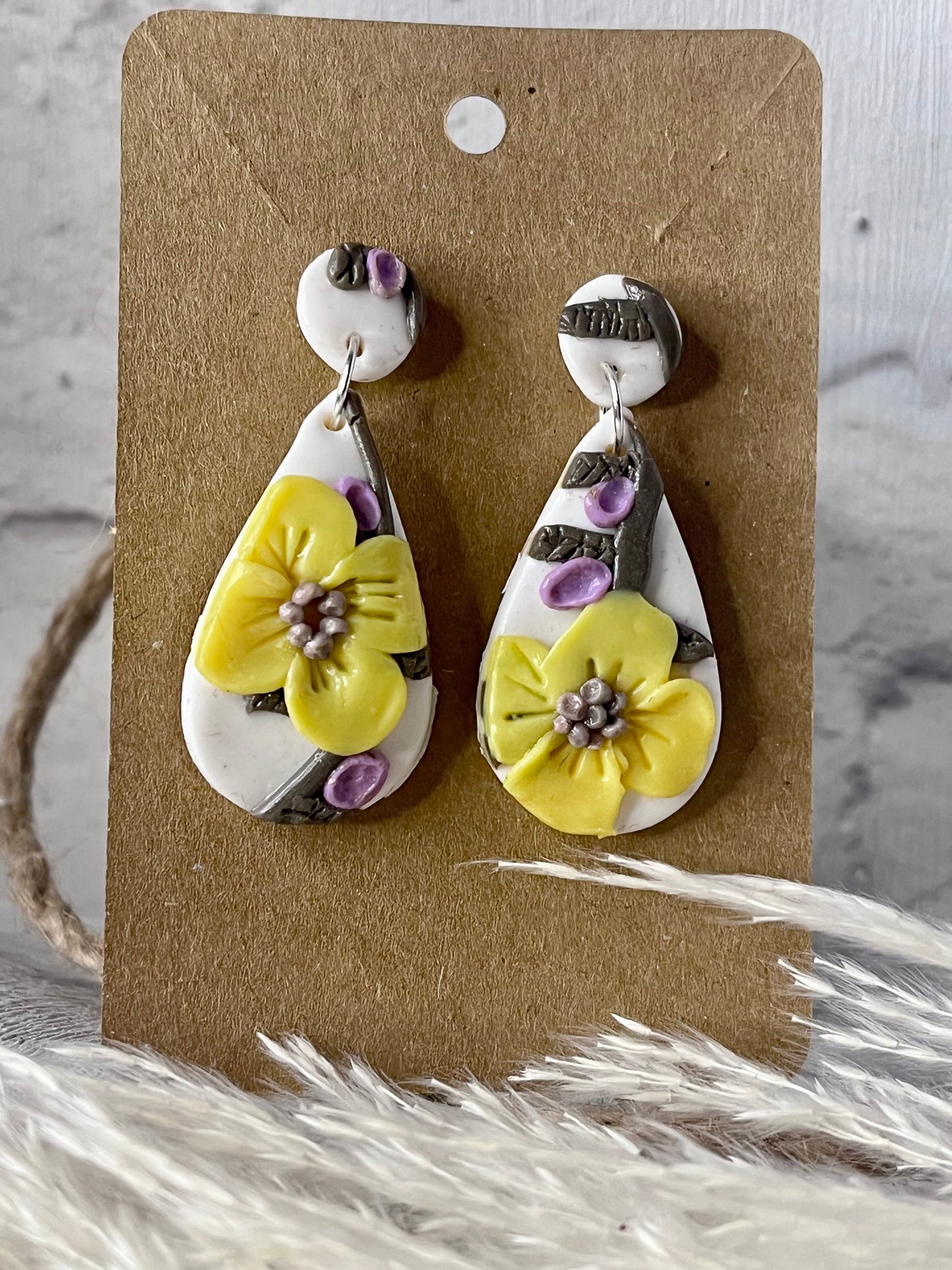 Handmade Yellow Flower Polymer Clay Earrings