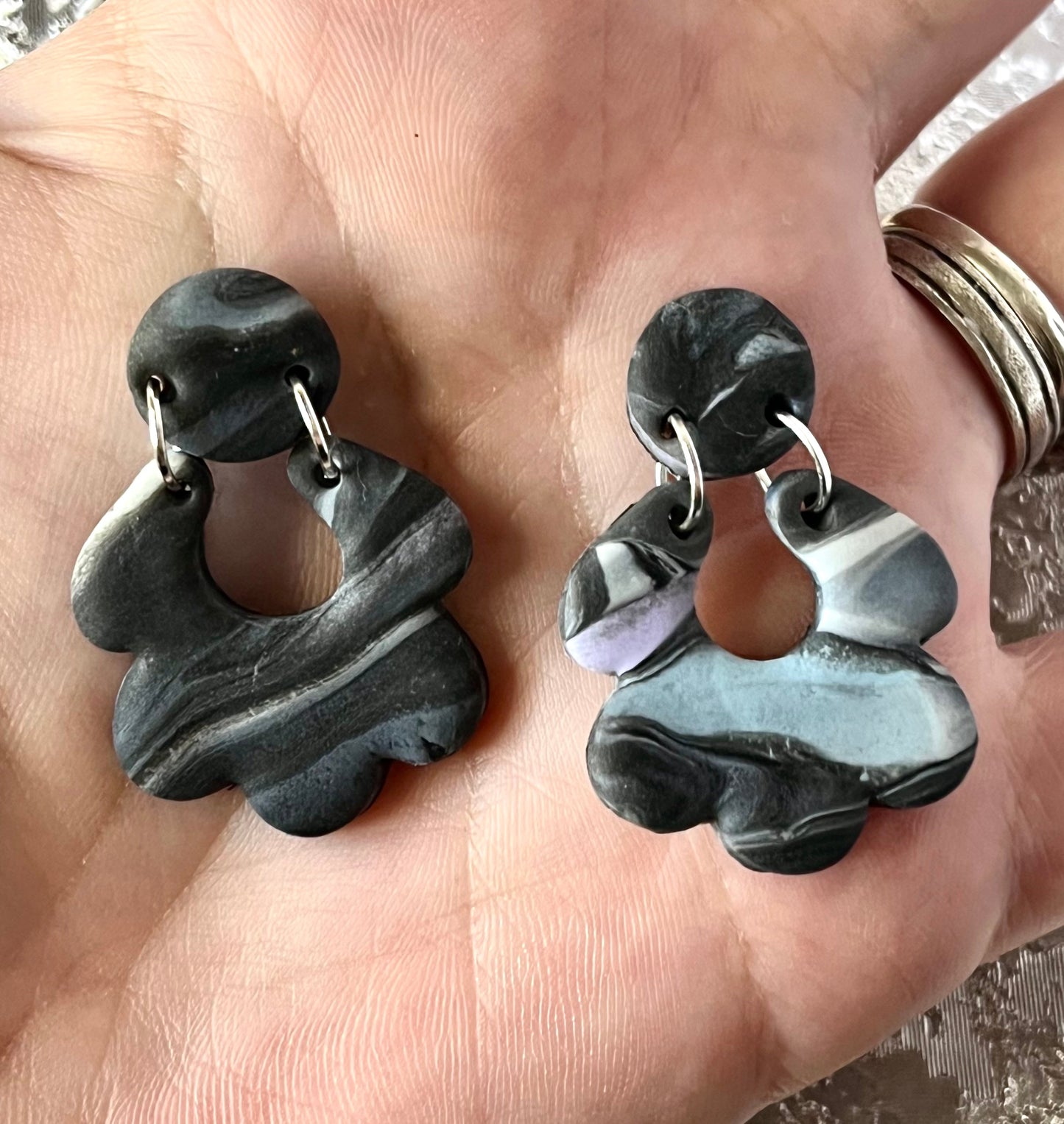 Black Abstract Polymer Clay Earrings