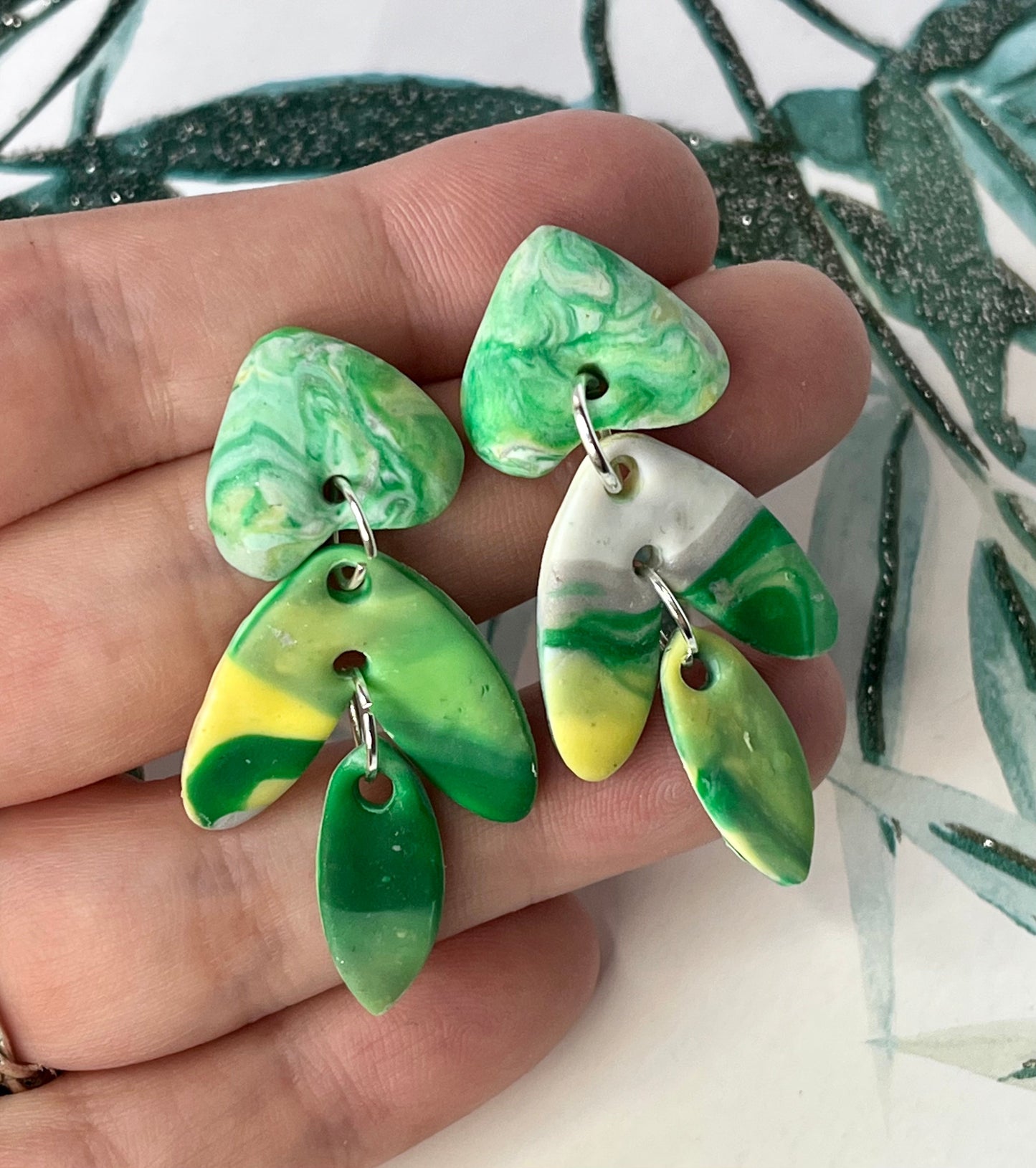 Handmade Leaf Dangle Drop Polymer Clay Earrings