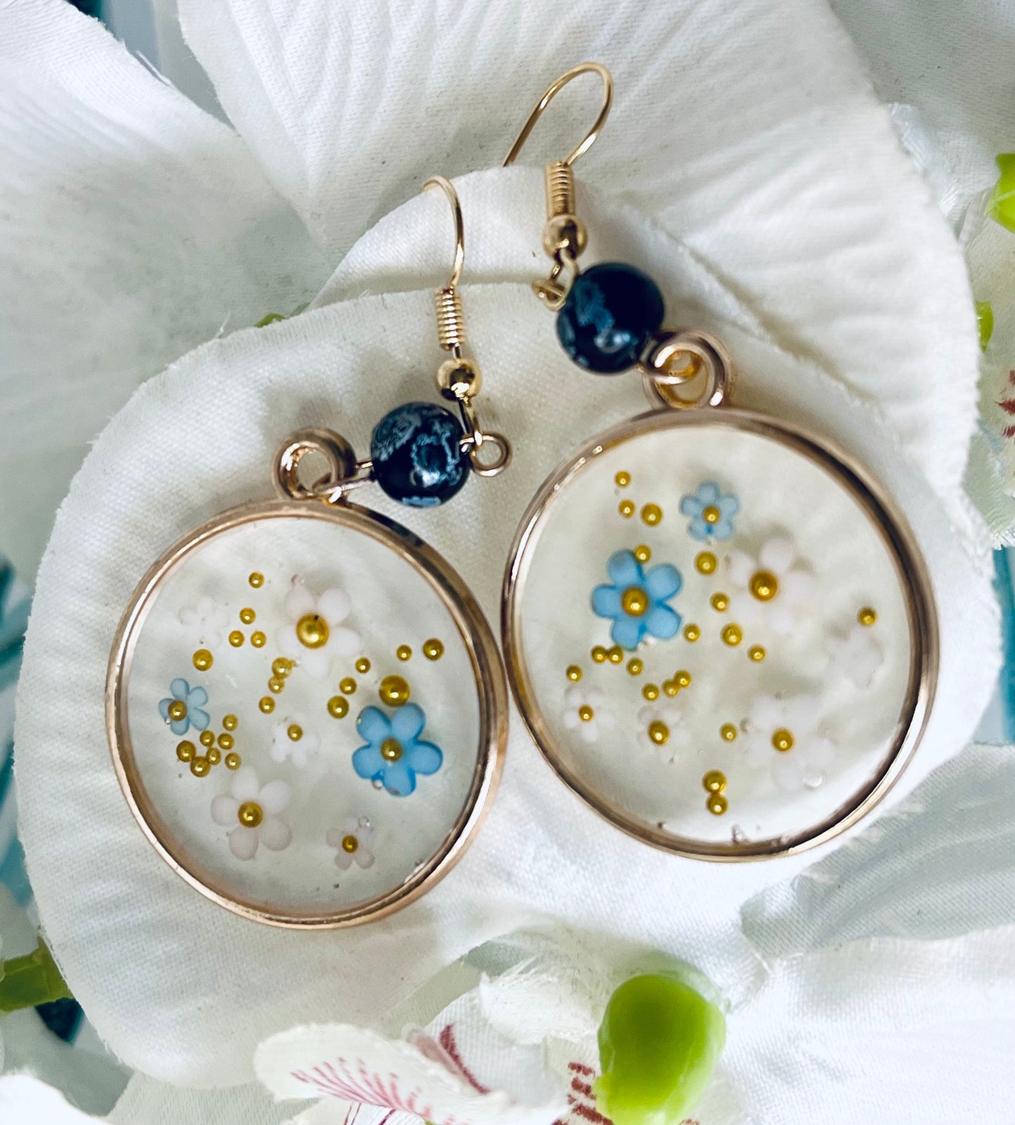 Handmade 3D Flower Gold Circle Earrings