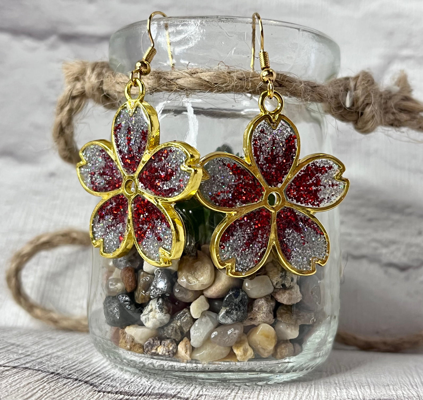 Handmade Gold Flower Resin Earrings