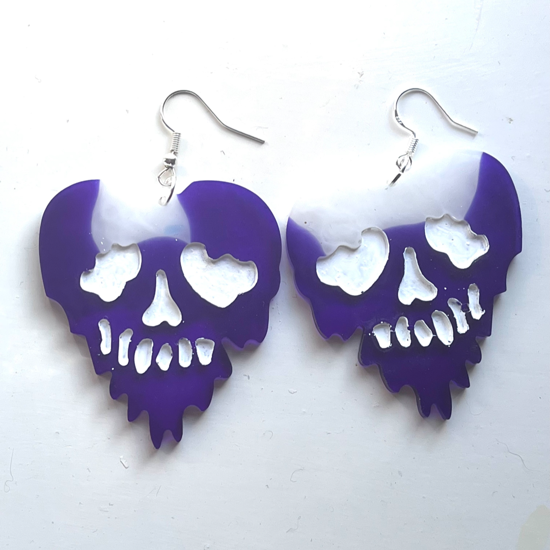 Handmade Purple & White Skull Earrings