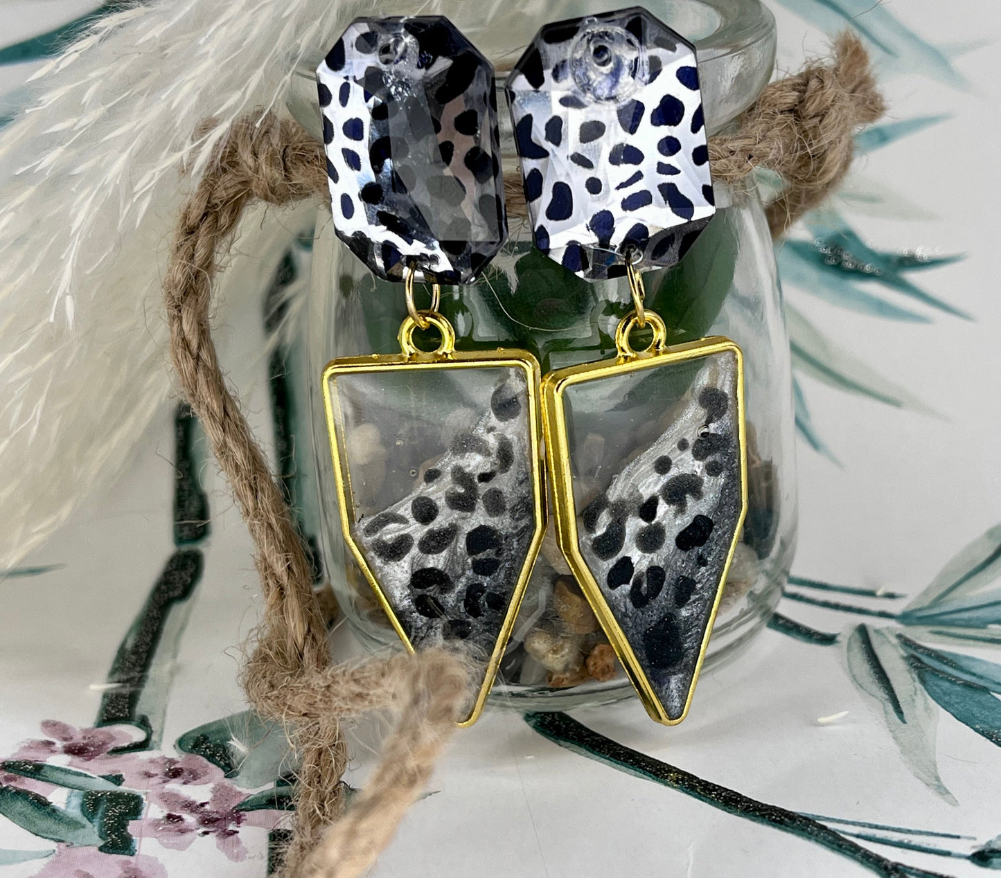 Handmade Leopard Print Stud Back Drop Earrings
