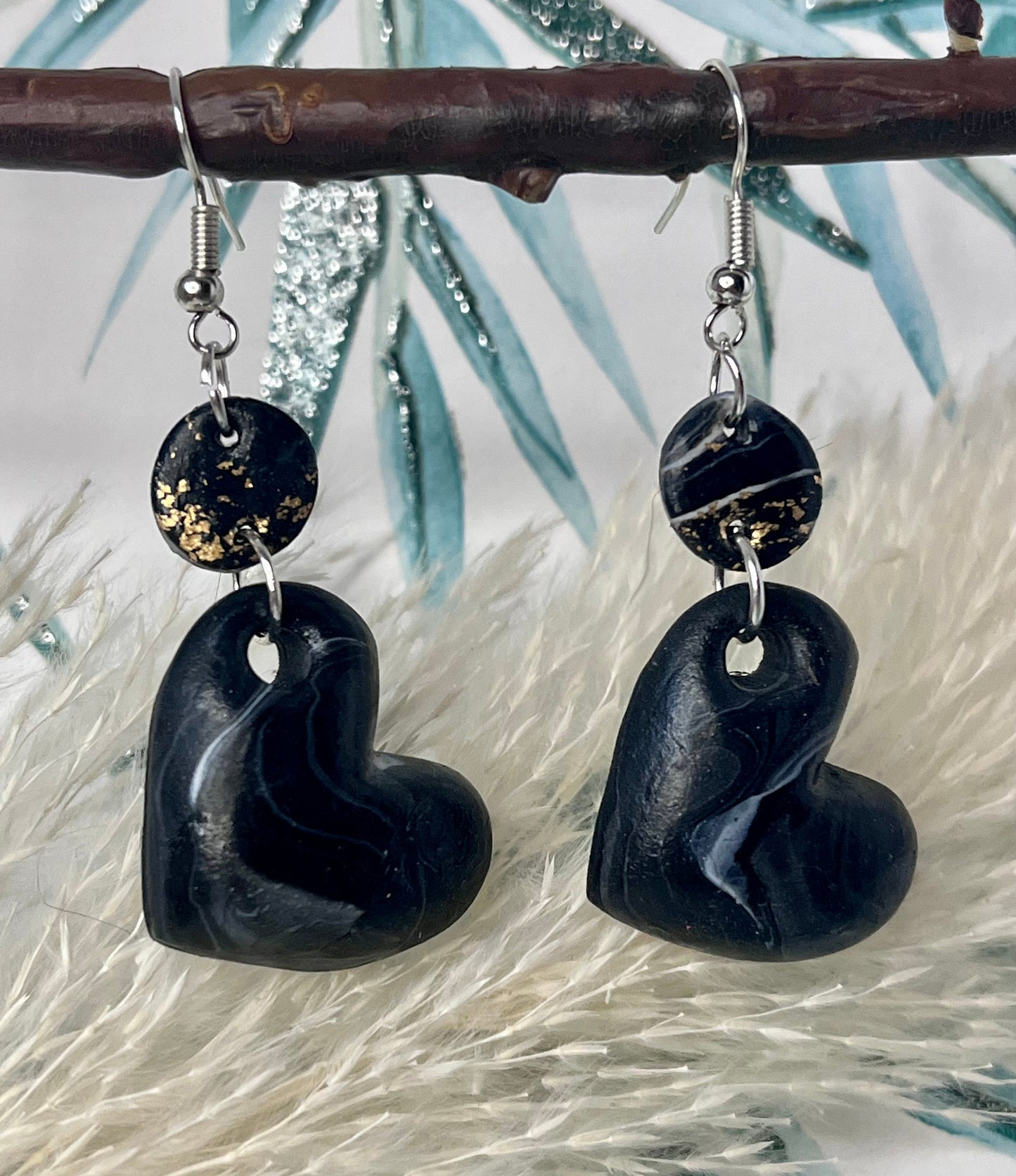 Handmade Black Heart Polymer Clay Earrings
